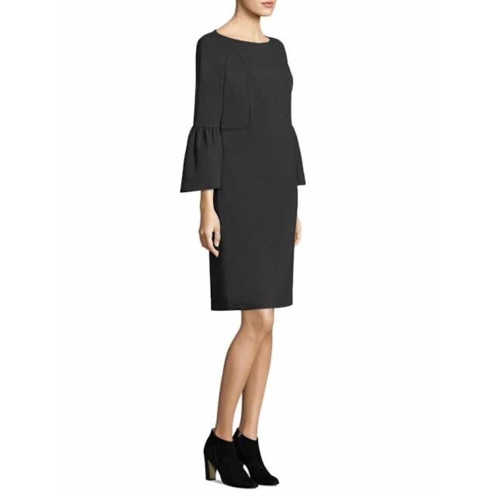 Lafayette 148 New York Black Bell Sleeve Punto Milano Shift Dress M